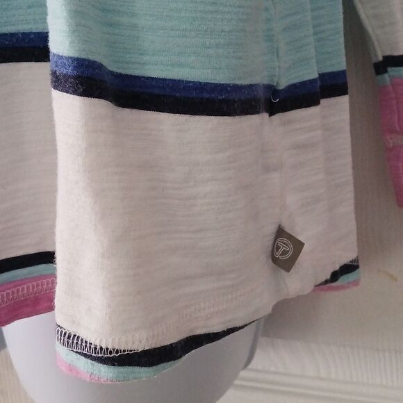 T by Talbots wide striped SPF 50 long sleeve top purple white baby blue Sz XLP - Picture 2 of 4